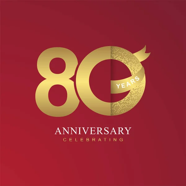 Oitenta Anos Aniversário Celebrando Símbolos Dourados Fundo Vermelho — Vetor de Stock