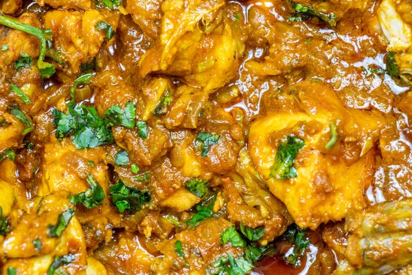Indiai Csirke Curry Zár Megjelöl Kilátás Finom Forró Indiai Házi — Stock Fotó
