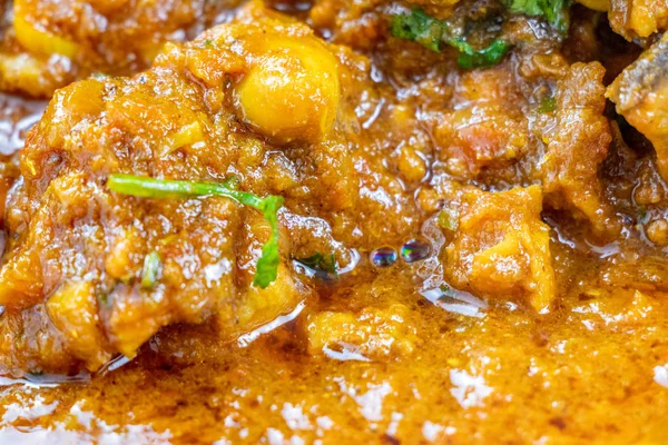 Indyjski Kurczak Curry Bliska Widok Gorące Pyszne Kurczaka Domowe Indyjski — Zdjęcie stockowe