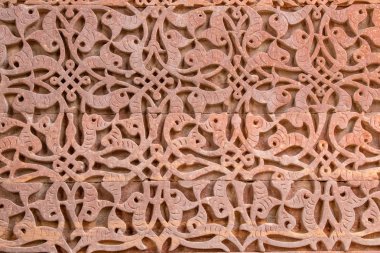 Wall of Qutub Minar, carving in Kufic style of Islamic calligraphy patterns clipart