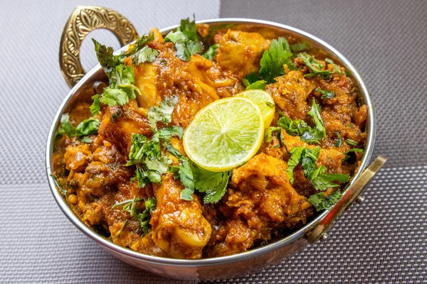 Curry Poulet Indien Vue Rapprochée Poulet Indien Chaud Délicieux Servi — Photo