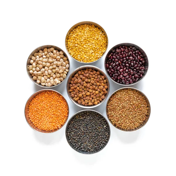 鹰嘴豆 (Channa)/Red Lentil (Masoor dal)/Split 鹰嘴豆 (Spp) — 图库照片