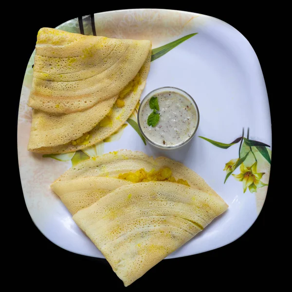 Masala Dosa au chutney de noix de coco, cuisine du sud de l'Inde . — Photo