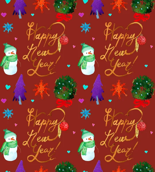 눈송이와 눈사람 크리스마스 수채화 패턴입니다 복사본입니다 — 스톡 사진