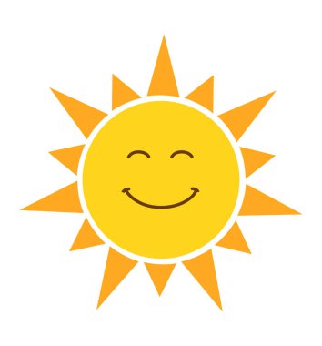 Beyaz izole sarı gülümseyen güneş vektör çizim parlayan 