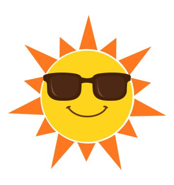 Güneş güneş gözlüğü karikatür ile üzerine beyaz izole illüstrasyon vektör