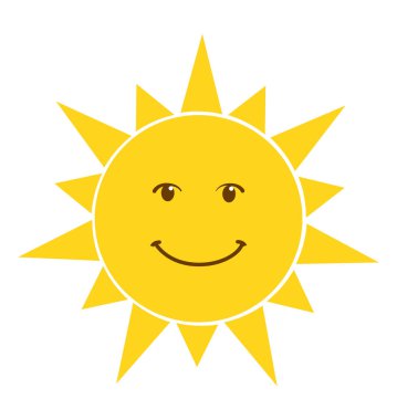 Mutlu gülümseme güneş simge vektör çizim üzerinde beyaz izole