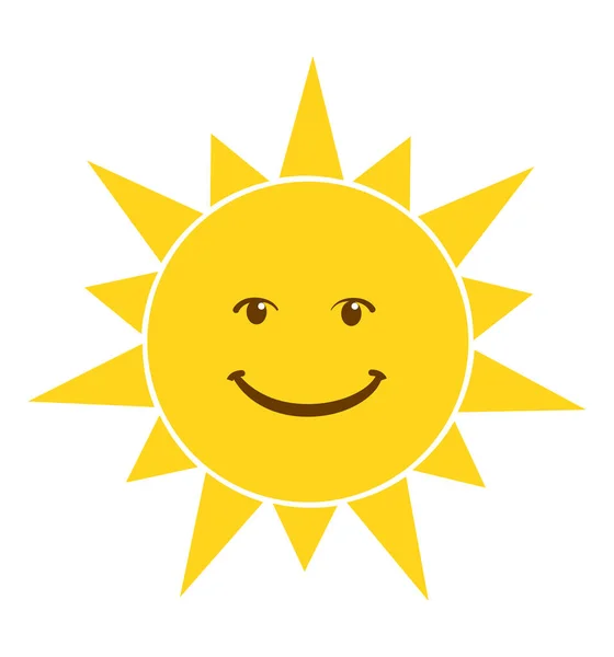 Brillante sorridente sole icona cartone animato isolato su sfondo bianco — Vettoriale Stock