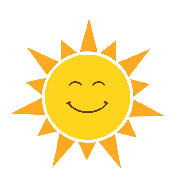 Brillante giallo sorridente illustrazione vettoriale sole isolato su bianco — Vettoriale Stock