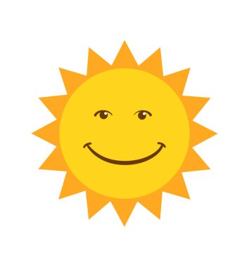 Gülümseyen güneş simge vektör çizim üzerinde beyaz izole 