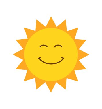 Sevimli gülümseyen güneş simge vektör çizim üzerinde beyaz izole 