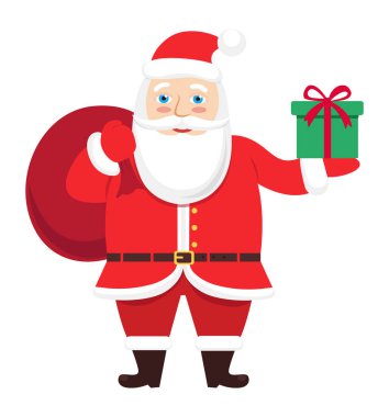 Mutlu Noel Baba hediye çanta ve el Beyaz üzerinde vektör illüstrasyon izole 