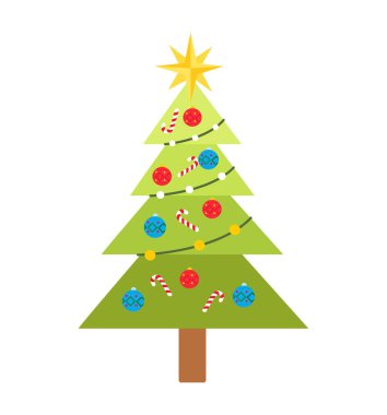 Beyaz zemin üzerine 10 izole oyuncaklar vektör çizim ile Noel ağacı