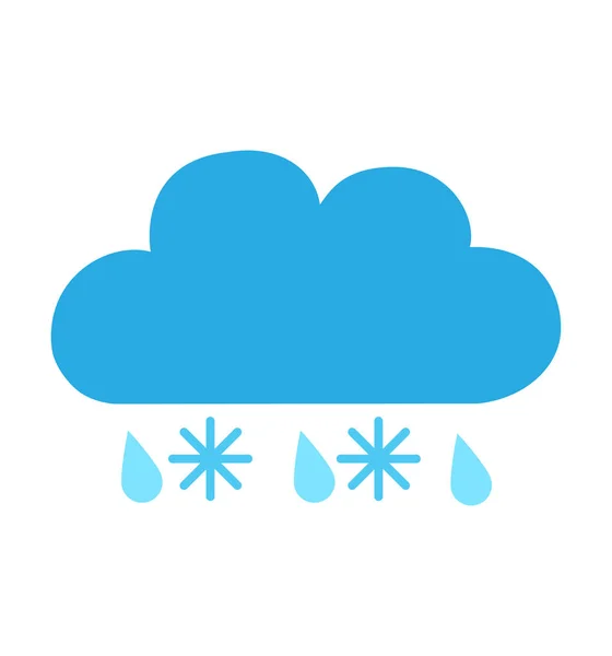 Nube con fiocchi di neve e pioggia piatta illustrazione vettoriale a colori isolato su bianco — Vettoriale Stock