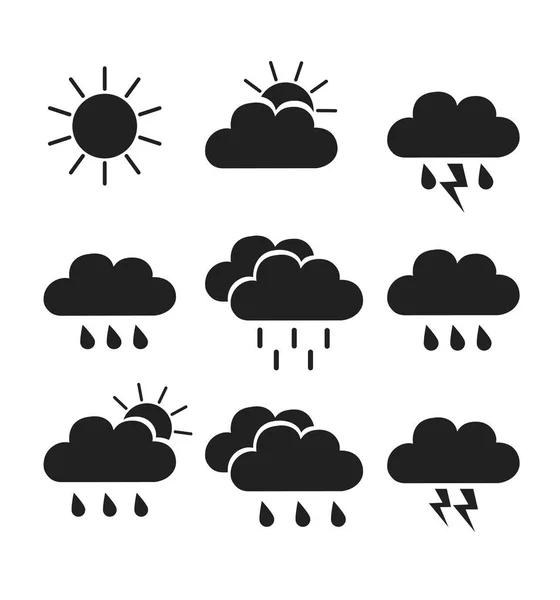 Icone meteo piatte nero vettoriale illustrazione isolato — Vettoriale Stock