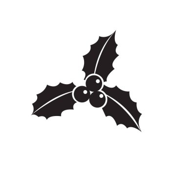 Noel holly Karpuzu yaprakları simgesi düz vektör çizim üzerinde beyaz izole 