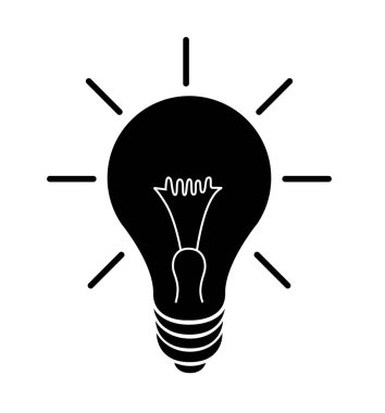 İzole beyaz zemin üzerine siyah ışık lamba simge vektör 