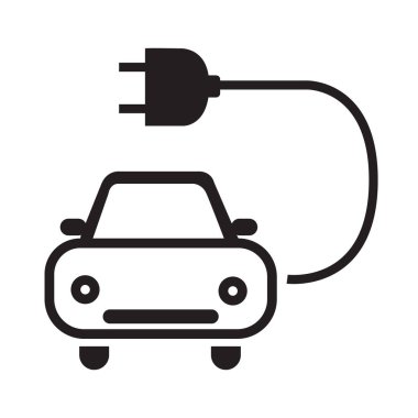 Elektrikli araba simgesi beyaz izole anahat