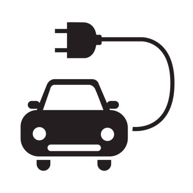 Elektrikli araba simgesi siluet siyah beyaz izole