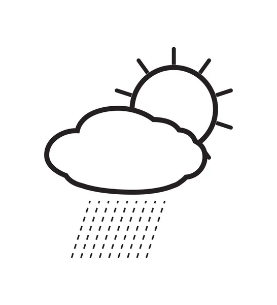 Sole dietro la nuvola con icona della linea di pioggia icona meteo isolato su bianco — Vettoriale Stock