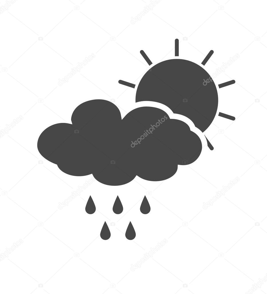 Sun behind the cloud with rain weather icon Vector illustration