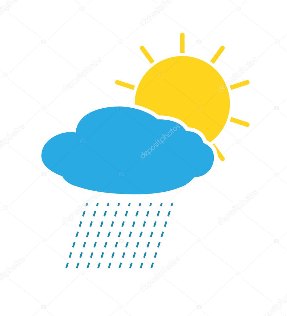 Sun behind rain cloud vector flat icon isolated on white illustration