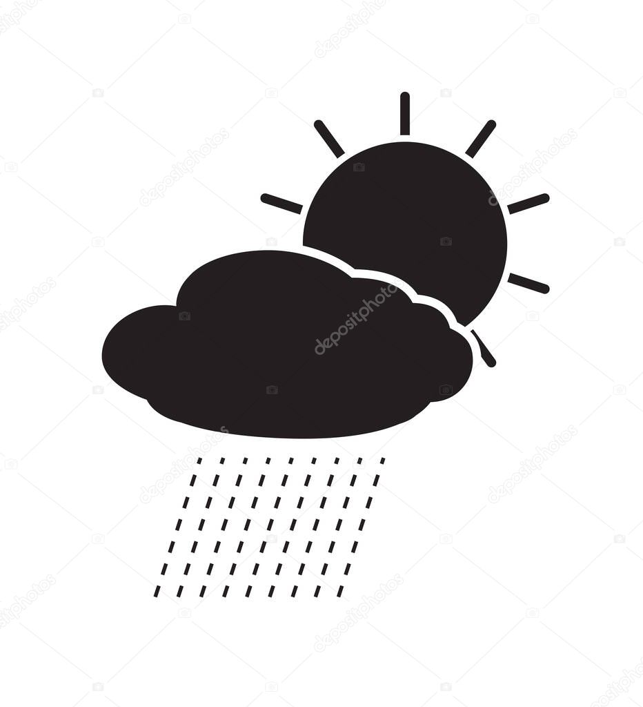 sun behind the cloud with rain icon black isolated on white