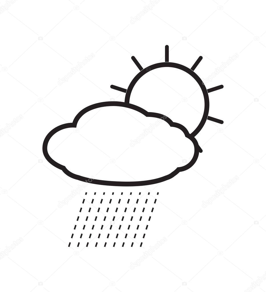 sun behind the cloud with rain line icon weather icon isolated on white