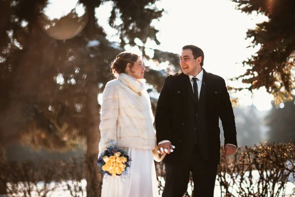 Amoureux Mariée Marié Sur Leur Mariage Hiver — Photo