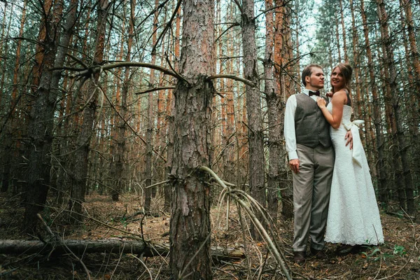 Mariés Dans Forêt Sapins — Photo