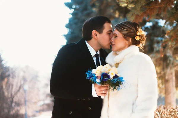 Winter Helle Hochzeit Brautpaar — Stockfoto