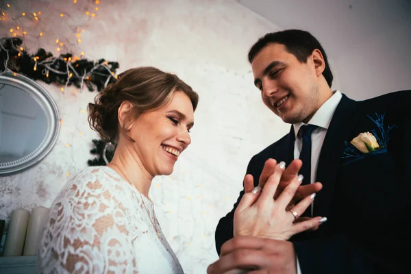 Couple Marié Mariée Dans Studio — Photo