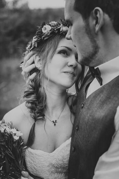 Noir Blanc Photo Jeune Couple Dans Style Provence Sur Fond — Photo