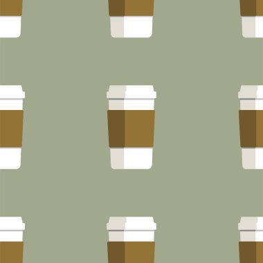 yeşil zemin üzerine kahve fincan seamless modeli.