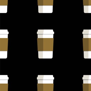 siyah arka plan üzerine kahve fincan seamless modeli.