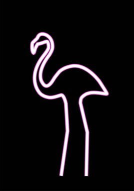Neon Pembe flamingo karanlık bir arka plan üzerinde.