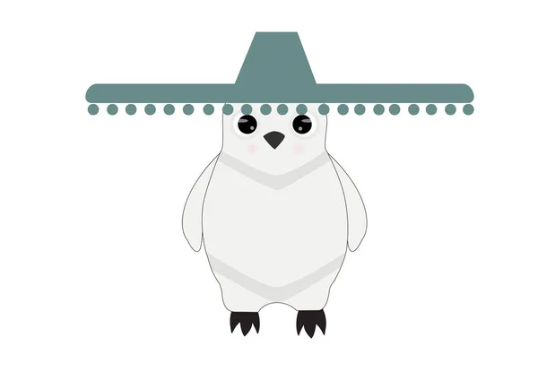 Sombrero Fehér Háttéren Fehér Pingvin — Stock Vector