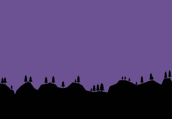 Пейзаж Темными Силуэтами Гор Холмов Вечерним Небом — стоковый вектор