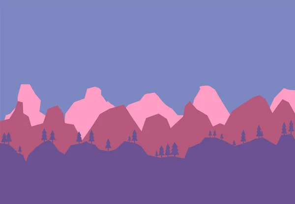 Пейзаж Фиолетовыми Голубыми Фиолетовыми Силуэтами Гор Холмов Вечерним Небом — стоковый вектор