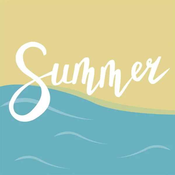 黄色海ビーチと白の碑文の夏 — ストックベクタ