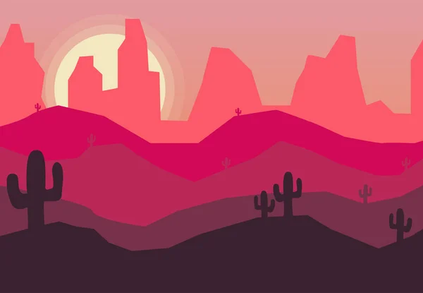 Desierto Con Cactus Atardecer Paisaje Natural — Vector de stock