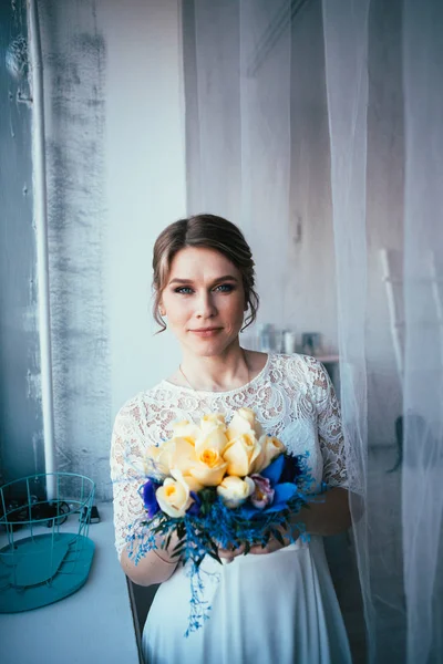 Retrato Una Novia Cerca Estudio Ventana — Foto de Stock