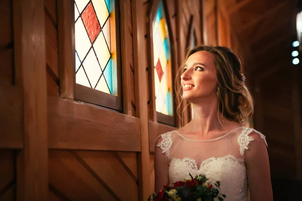 Portrait Young Beauty Bride Window — Stok Foto