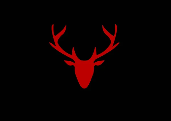 一个红色鹿头的剪影在黑暗的背景 — 图库矢量图片