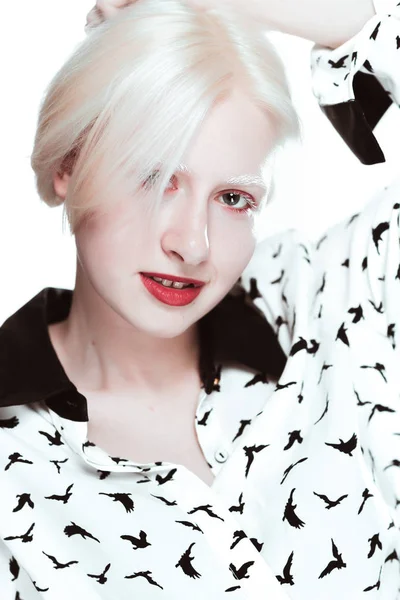 Portret Dziewczyny Blondynka Albino Studio — Zdjęcie stockowe