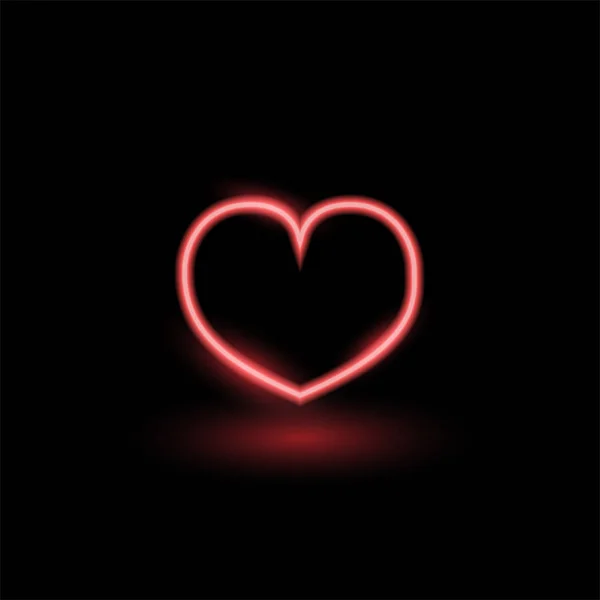 Rouge Brillant Coeur Néon Sur Fond Noir — Image vectorielle