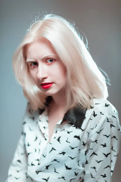 Portrét Dívky Blondýna Albín Studiu — Stock fotografie