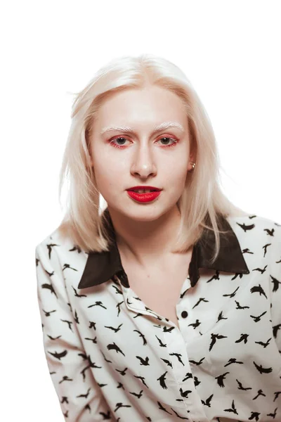 Portrait Blonde Albino Girl Studio — Stock Photo, Image