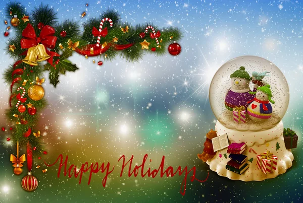 Красивая Рождественская Открытка Винтажном Стиле Изображением Снеговика — стоковое фото
