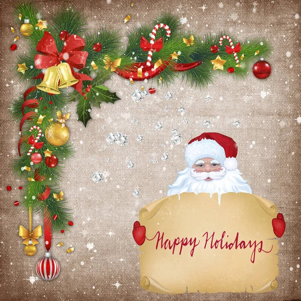 Beautiful Christmas Card Vintage Style Image Santa Claus Congratulations Holiday — Stock Photo, Image